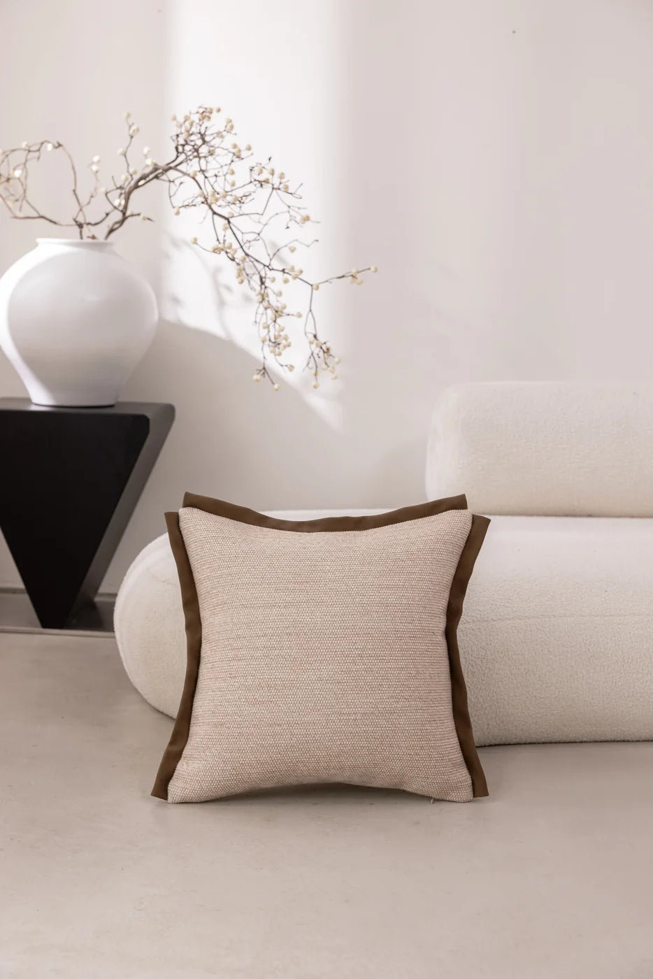 Cacao Fringe Border Cushion Cover - Full view