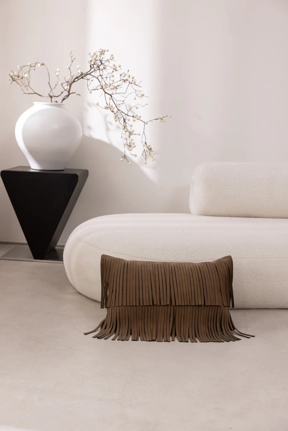 Cacao Fringe Long Fringe Lumbar Cushion Cover - Full view