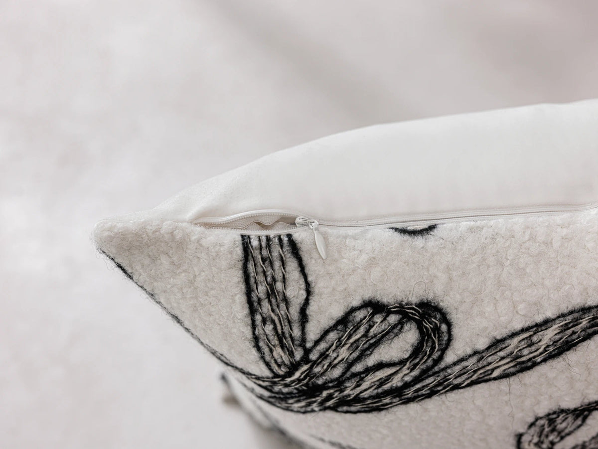 Crimson Ink Drawn Line Cushion Cover - Zip & seam